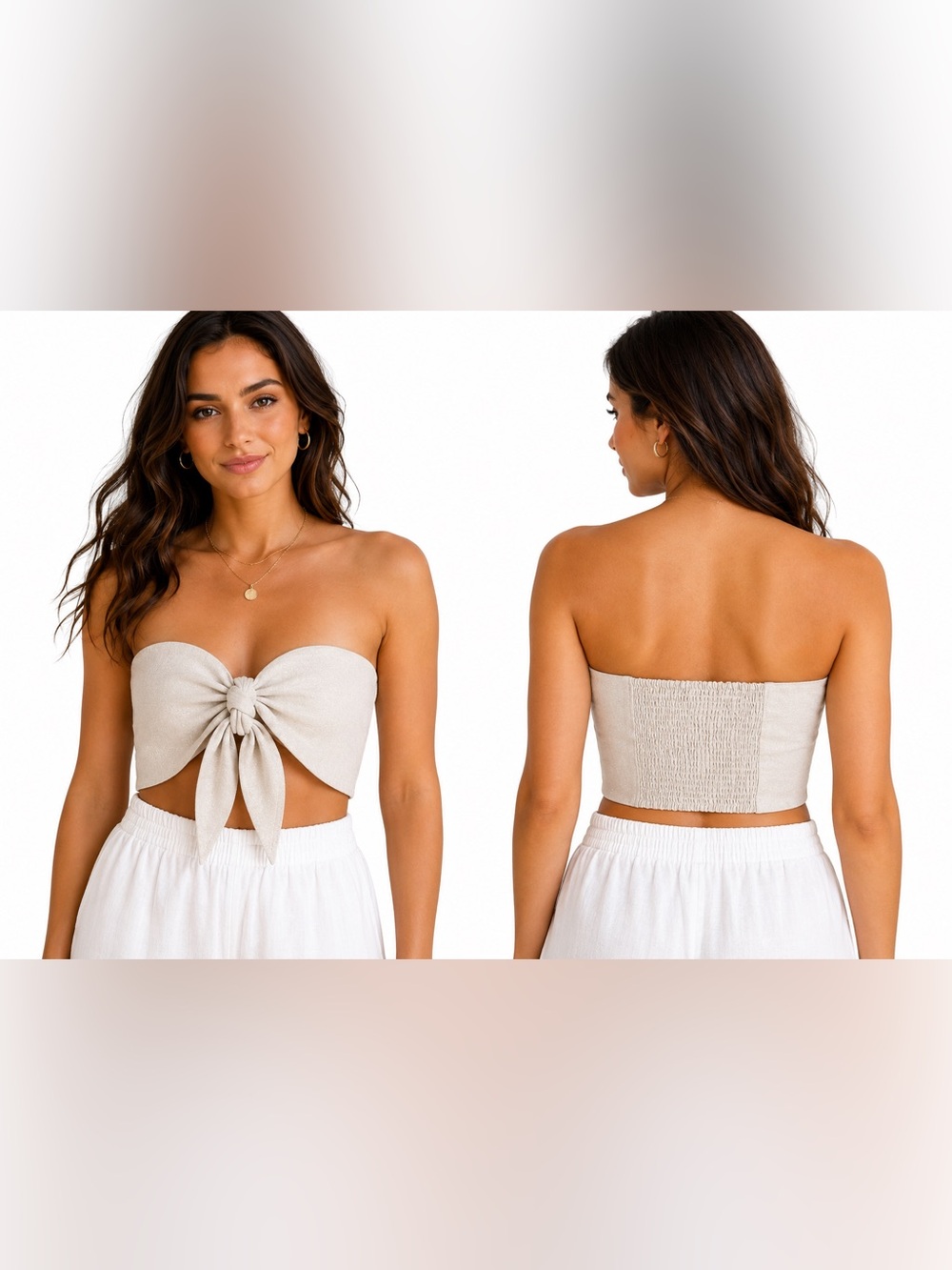 Express Linen Blend Tie Front Tube Top | Size Large